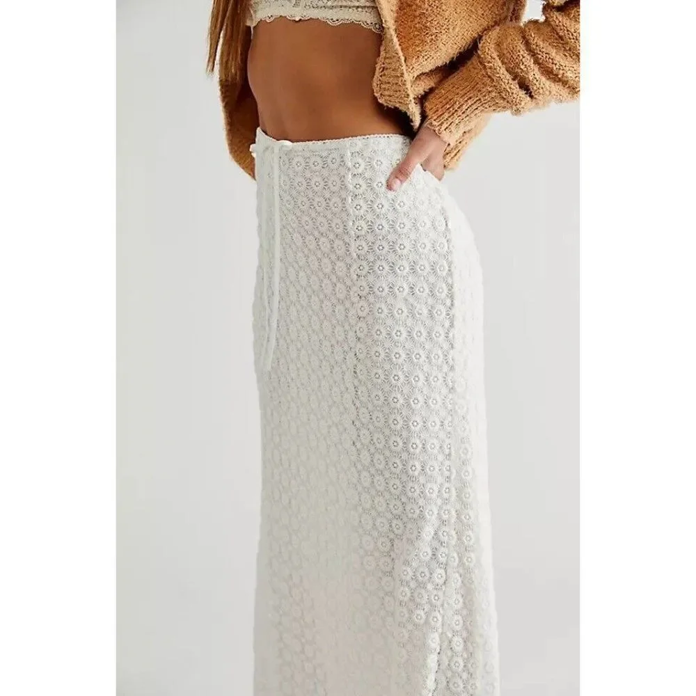 NEW FREE PEOPLE X HANSEN & GRETEL Sz S FARROW MAXI SKIRT IVORY - Picture 2 of 3